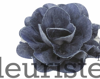 Denim Navy Lace Flower, 3.75" Flower, Wholesale Flower, Fabric Flower, Headband Flower, Flower Embellishment,  Diy Flower, CHIFFON flower