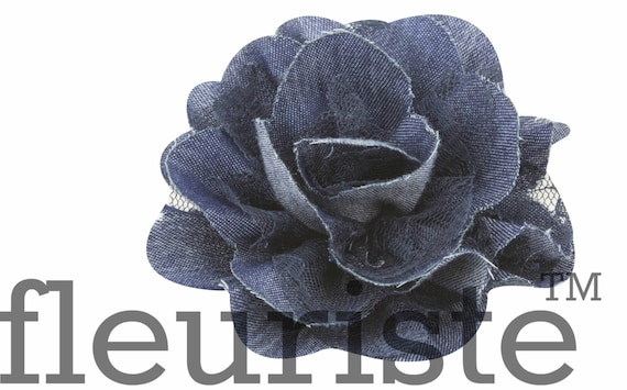 Denim Navy Lace Flower, 3.75" Flower, Wholesale Flower, Fabric Flower, Headband Flower, Flower Embellishment,  Diy Flower, CHIFFON flower