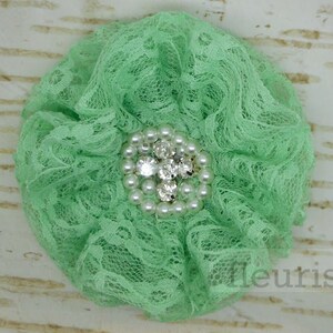 MInt 4&quot; Extra LG Lace Flower, Lace Flower, Wedding Flower,  wholesale, Chiffon flower, DIY flower. Craft Flower, Headband Flower, Pearl