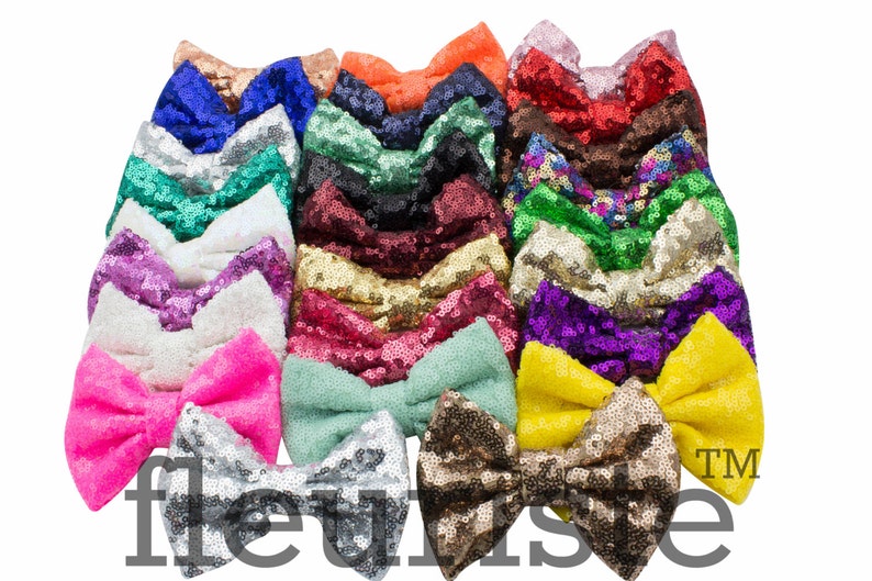 5 Messy Sequin Bow, Glitter Bow, X-Large Bows, Fabric Bows, diy Bows, DIY Hair Bows, Soft Bows, Wholesale Bows, DIY Headband Choose colors image 1