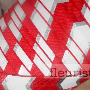Fold Over Elastic, FOE, Foldover Elastic, Elastic By Yard, 5/8 Elastic, Printed Elastic, Wholesale Elastic, Red Silver Chunky Chevron