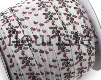 Fold Over Elastic, Elastic for Hair Ties, FOE, Foldover Elastic, Elastic By Yard, 5/8 Elastic, Printed Elastic, Floral Rose Elastic
