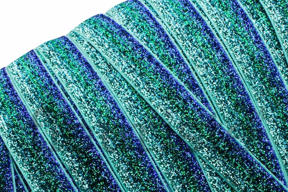 Ocean Ombre Glitter Elastic, Glitter FOE, Foldover Elastic, Elastic By Yard, 5/8 Elastic, Wholesale Elastic, Glitter Elastic