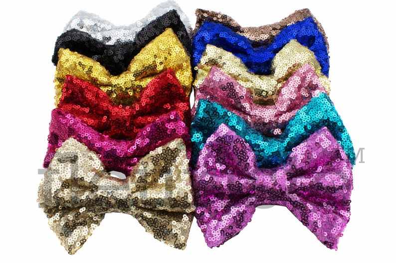 PINK Sequin Bows Large Glitter Bow Sparkle Bows Fabric Etsy