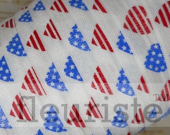 Fold Over Elastic, FOE, Foldover Elastic, Elastic By Yard, 5/8 Elastic, Red Blue Hearts Elastic, Printed Elastic, 4th of July Elastic