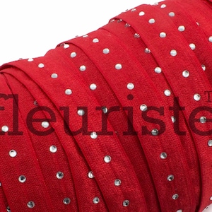 Rhinestone Fold Over Elastic, FOE, Foldover Elastic, Elastic By Yard, 5/8 Elastic, Printed Elastic, Wholesale Elastic, Red Studded FOE
