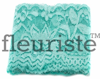 Elastisch kant, kantlint, stretchkant, elastische kantrand, kant op maat gesneden, kantrand, rekbaar kant, kantelastiek, 2,25 inch breed, aqua