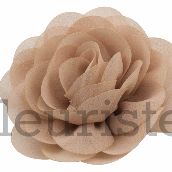 TAN 3" Chiffon Rose Flower, Wholesale Flower, Fabric Flower, Headband Flower, Wedding Flower, Flower Embellishment, Diy Flower