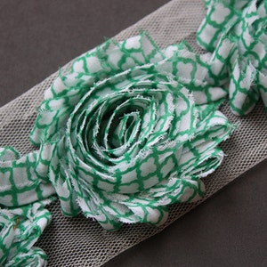 Quatrefoil Shabby Rose Trim - Pick Your Length - Green Quatrefoil