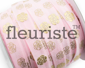Fold Over Elastic, FOE, Foldover Elastic, Elastic By Yard, 5/8 Elastic, Elastic, Valentine's Elastic, Printed Elastic, Pink Gold Rose