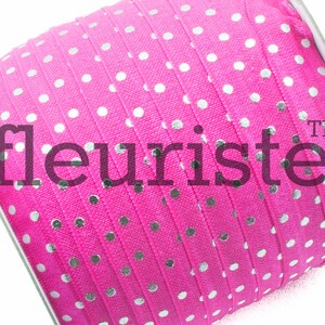 Fold Over Elastic, FOE, Foldover Elastic, Elastic By Yard, 5/8 Elastic, Printed Elastic, Wholesale Elastic, Hot Pink Silver Polka Dots