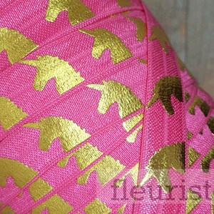 Fold Over Elastic, FOE, Foldover Elastic, Elastic By Yard, 5/8 Elastic, Elastic Wholesale Elastic, Gold Unicorn on Hot Pink Elastic