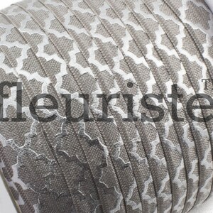 Fold Over Elastic, FOE, Foldover Elastic, Elastic By Yard, 5/8 Elastic, Printed Elastic, Wholesale Elastic, Gray Silver Quatrefoil
