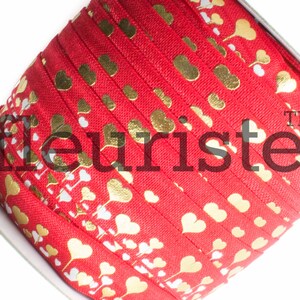 Fold Over Elastic, FOE, Foldover Elastic, Elastic By Yard, 5/8 Elastic, Elastic, Valentine&#39;s Elastic, Printed Elastic, Red Gold Hearts