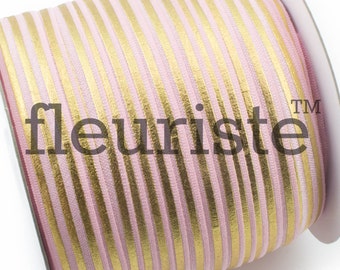 Fold Over Elastic, Elastic for Hair Ties, FOE, Foldover Elastic, Elastic By Yard, 5/8 Elastic, Printed Elastic, Pink Gold Stripe Elastic