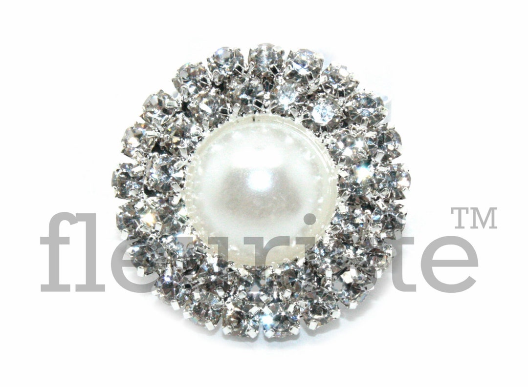 Double Row Rhinestone 20 Mm Button, Clear Rhinestone, Pearl Rhinestone ...