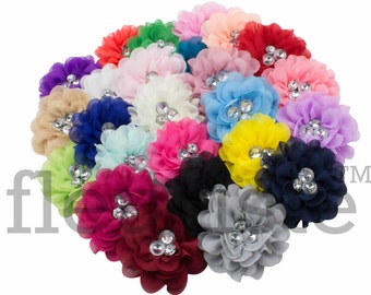 Chiffon Flower, Rhinestone Flower, Wholesale Flower, Fabric Flower, Headband Flower, Flower Embellishment,  DIY Flower, 3", Choose Colors
