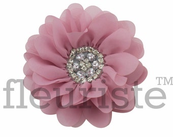 Extra Lrg 5" DUSTY PINK Chiffon Flower, Rhinestone Flower, Wholesale, Fabric Flower, Headband Flower, Flower Embellishment, DIY flower