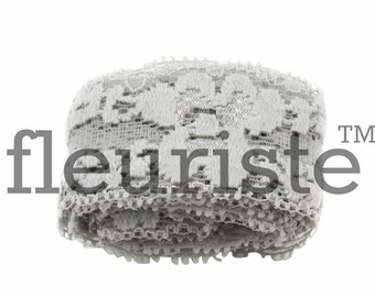 Elastic Lace, Lace Ribbon, Stretch Lace, Elastic Lace Trim, Lace by the yard, Lace Trim, Stretchy Lace, Lace Elastic, 1 inch, Gray Lace