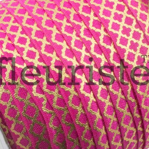 Fold Over Elastic, FOE, Foldover Elastic, Elastic By Yard, 5/8 Elastic, Printed Elastic, Wholesale Elastic, Hot Pink Gold Quatrefoil