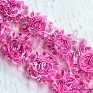 Metallic Light Pink/Silver Shabby Rose Trim, Shabby Flower Trim, Shabby Flowers, Shabby wholesale, Chiffon flower, Shabby  by the Yard