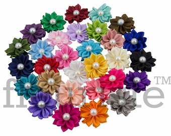Choose Colors 5 Ribbon Flower With Pearl, Satin flower, Fabric rose, Rolled Rosette, Wholesale Flower, Fabric Flower, Satin Flower, Crafts