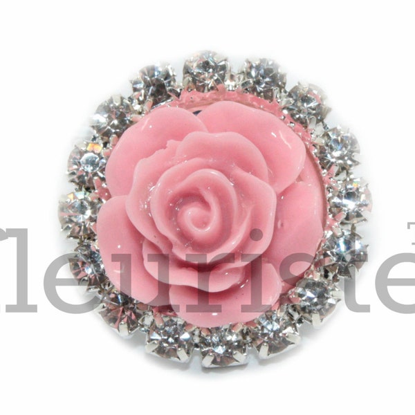 Rose Rhinestone Button, Vintage Button, Pearl Button, Flower Center Button, Flat Back Rhinestone, Embellishment, Metal Button, Pearl, Mauve