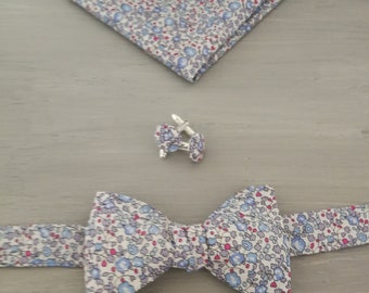 the groom's box set in liberty: bow tie, clutch and cufflinks