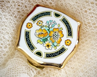 Vintage Stratton Pill Box: Gold & Enamel Floral Travel Accessory
