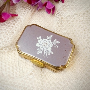 Vintage Stratton Pill Box, Gold Tone & Pink Enamel with Rose Pattern, Pill Compact, Travel Accessory, Snuff Box, Retro Gift