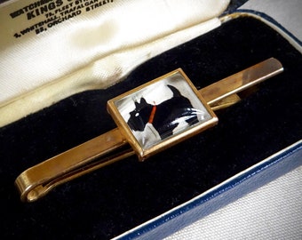 Vintage Scottie Dog Tie Clip, Essex Crystal, Highland Dress