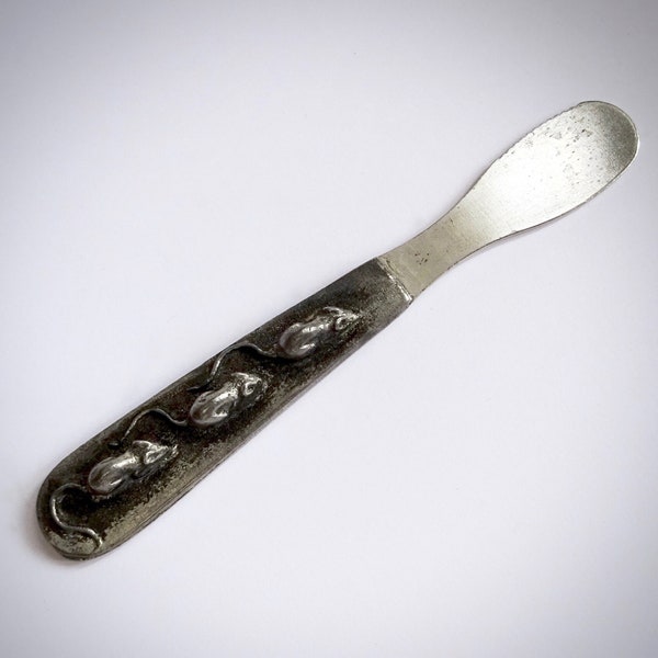 Vintage Metzke Pewter Knife, Hand-cast Pewter, Novelty Mouse Cheese Knife, Retro Party