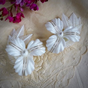 Large Vintage 60s Flower Earrings, White Orchid Earrings, Swinging Sixties, West German, Clip-on