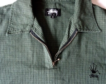 トップス DEADSTOCK 90's OLD STUSSY OPEN-COLLAR SH USA製 90s OLD STUSSY Cotton Open Collar S/S Shirt 緑 L 白