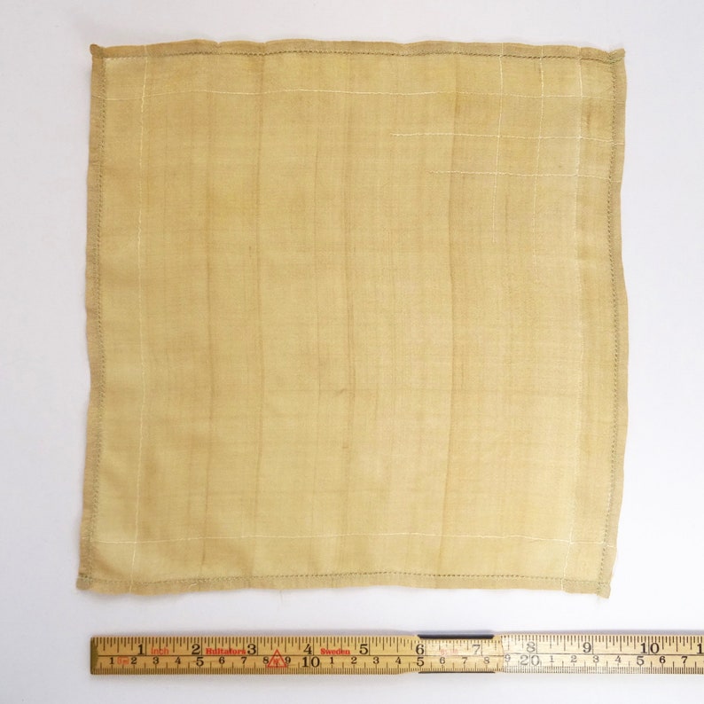 Woven Silk Pocket Square 2 Vintage 1940s Silk Hankies Natural Raw Silk with Cording Detail
