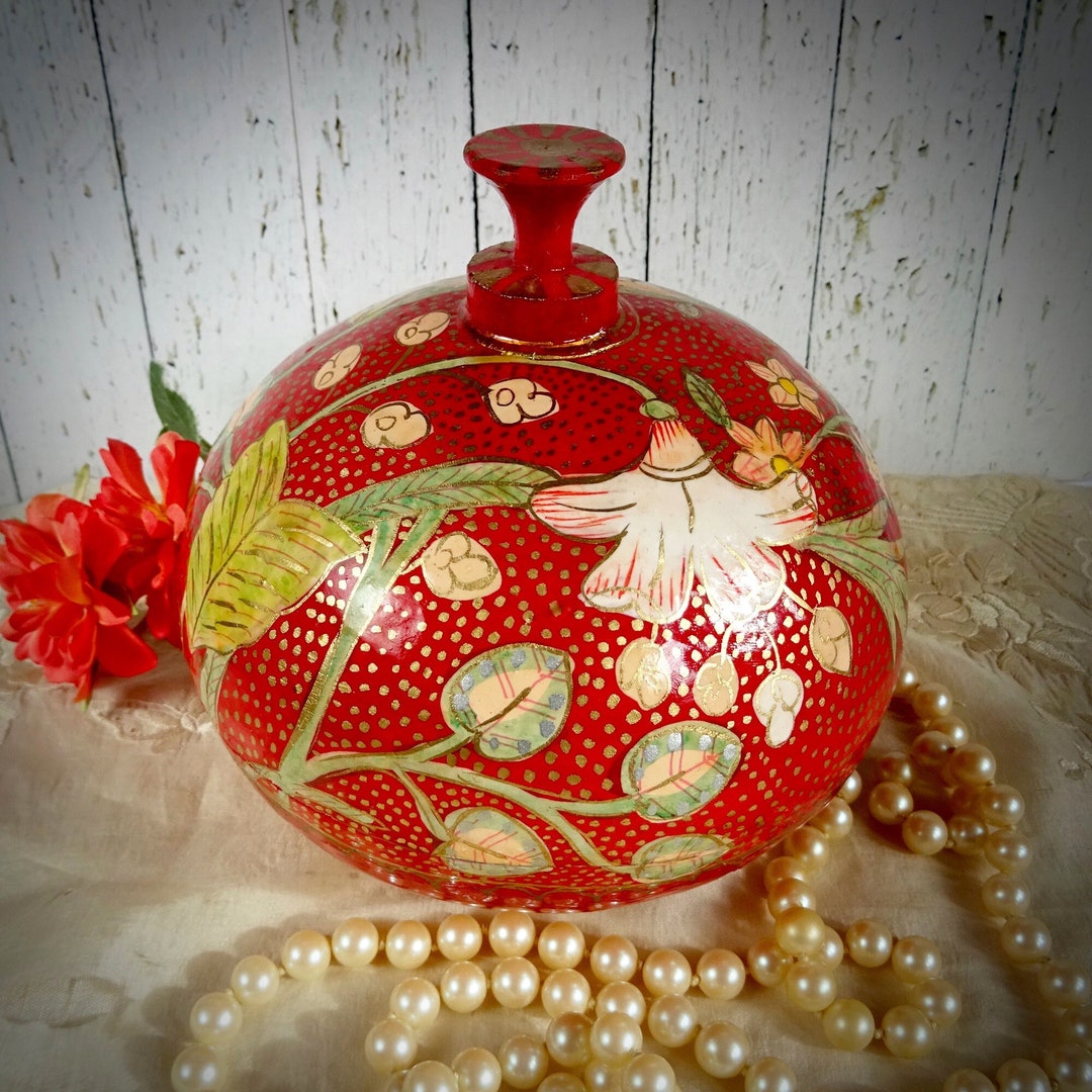 Large Vintage Papier Mâché Trinket Box, Hand Painted, Kashmir Etsy