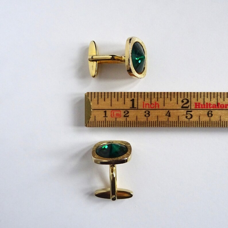 Vintage Modernist Cuff Links Mad Men Kitsch Mens Retro Gift Green Faceted Glass Mid-Century