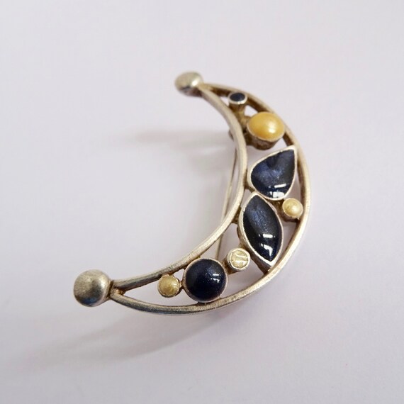 Vintage Crescent Moon Brooch, Enamel Moon Pin, Hal