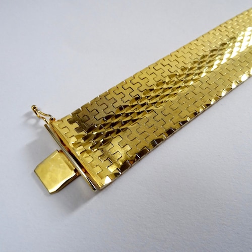 Vintage 60s 18ct Gold Plated Articulated Cuff Bracelet, Mid