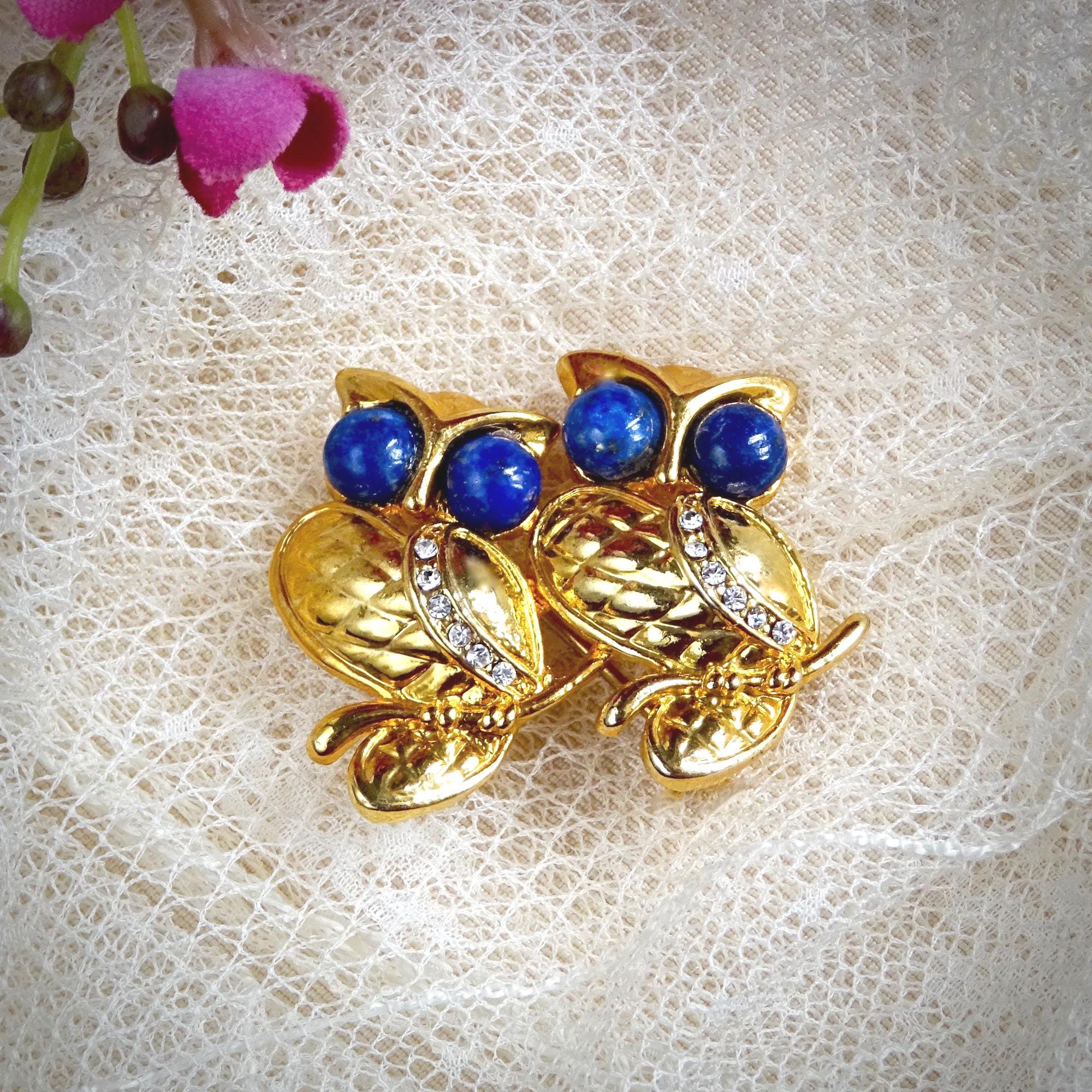 Vintage Owl Brooch with Lapis Lazuli: Pan Pacific Canada Brand