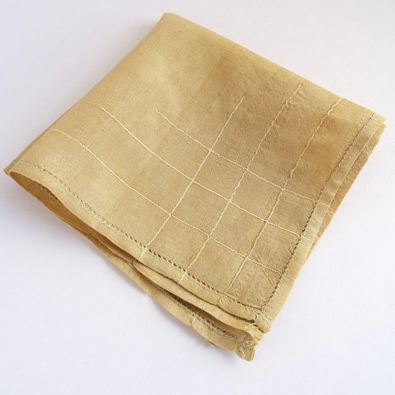 Woven Silk Pocket Square 2 Vintage 1940s Silk Hankies Natural Raw Silk with Cording Detail