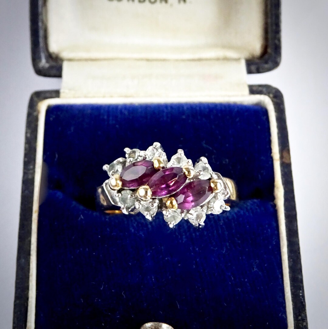 Vintage EDCO Amethyst Rhinestone Ring: 14ct Gold Plated Costume Jewelry ...