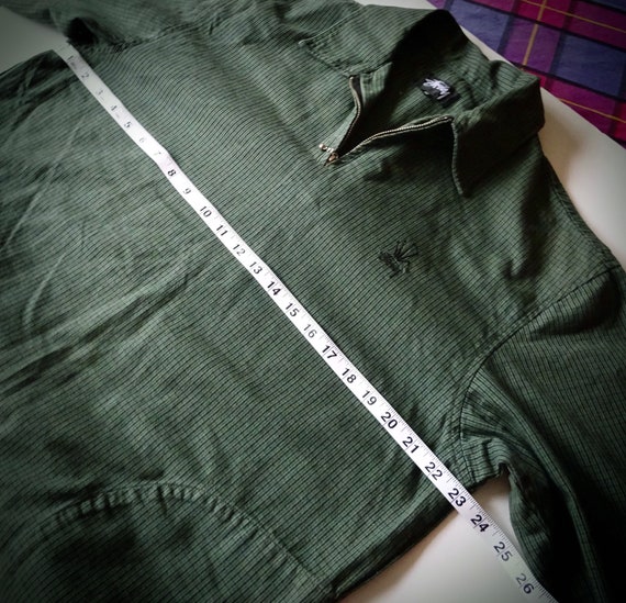Vintage 90s STUSSY Zip Neck Overshirt, Green Check Cotton, Men's S