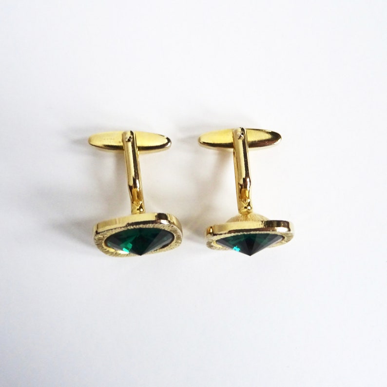 Vintage Modernist Cuff Links Mad Men Kitsch Mens Retro Gift Green Faceted Glass Mid-Century