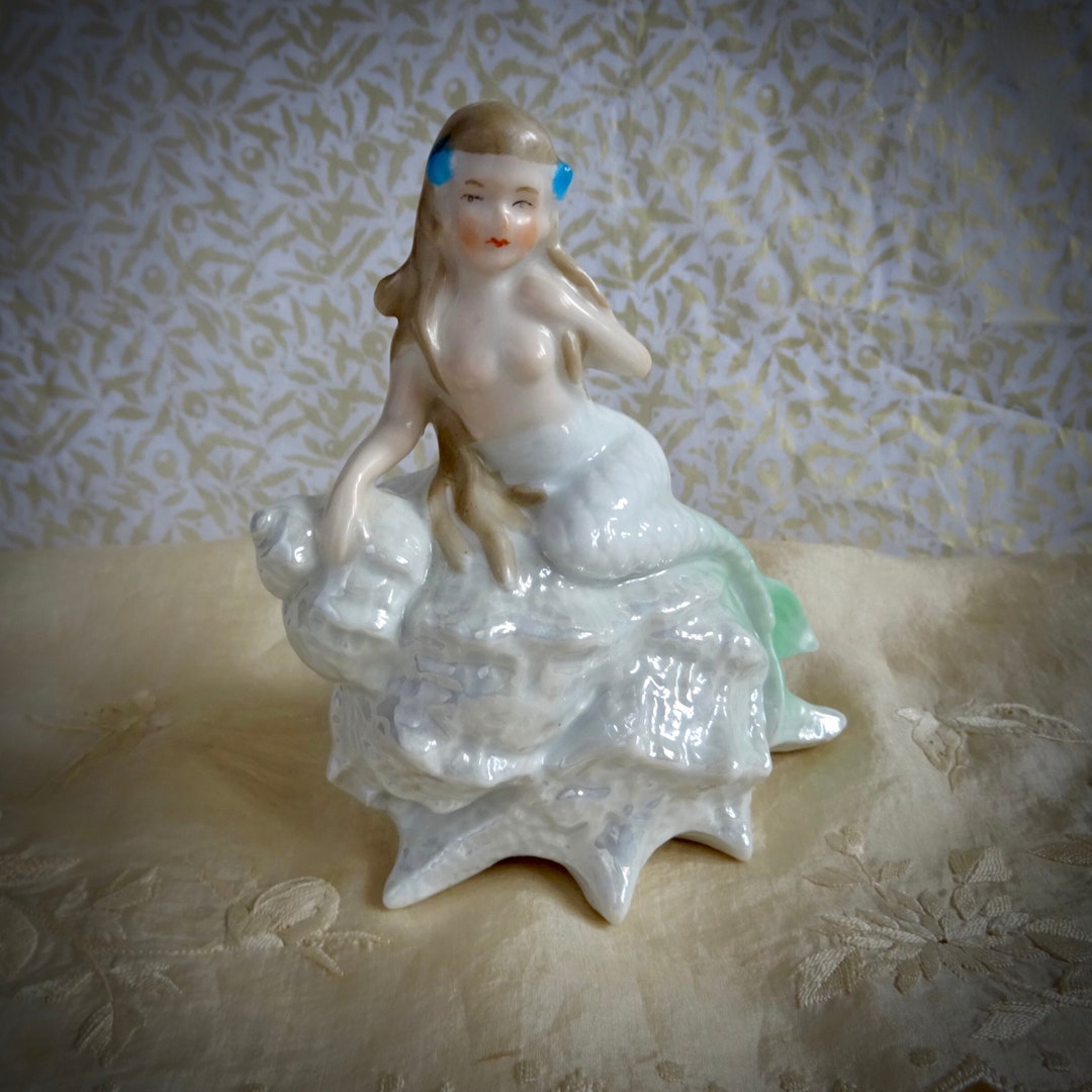 Vintage German Porcelain Mermaid Figurine on Lustreglazed Etsy