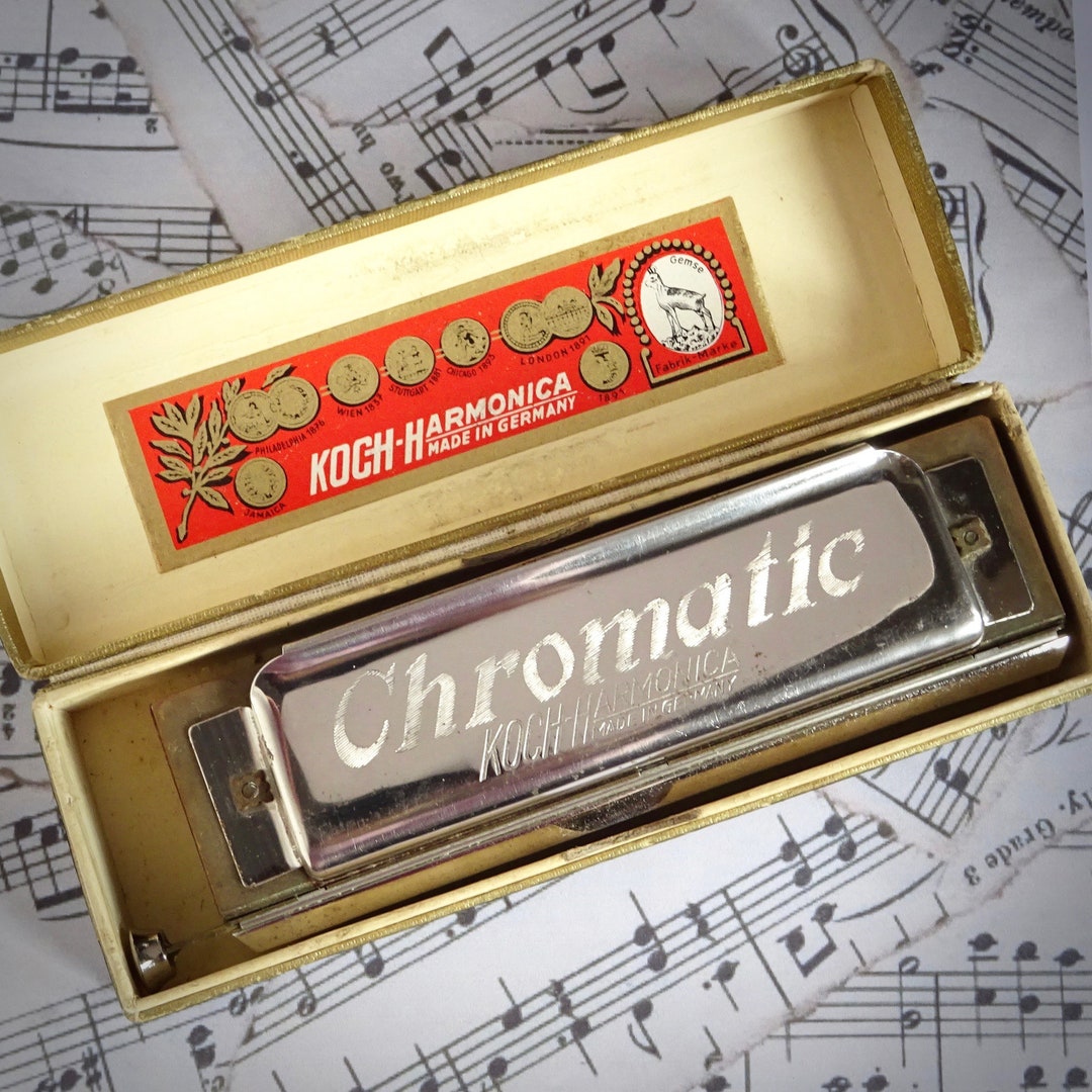 Vintage Chromatic Koch Harmonica in the Key of C, Chrome Harmonica