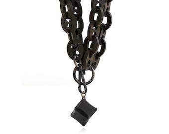 Antique Victorian Vulcanite Large Link Charm Necklace