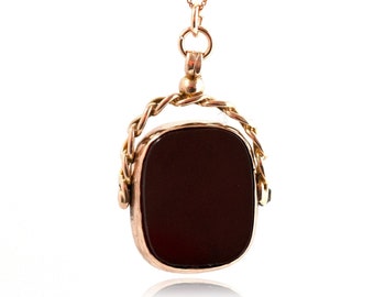 Antique 1917 Carnelian 9ct Rose Gold Swivel Fob Necklace