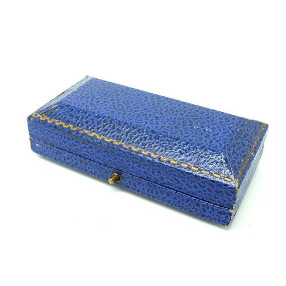 Antique Blue Leather Velvet Jewellery Box, Gift Bo