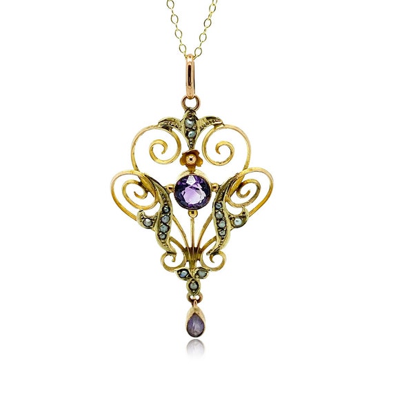 Antique Edwardian Amethyst 9ct Gold Necklace